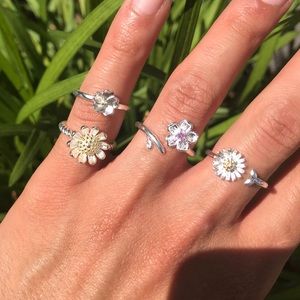 Cute Ring Set Silver Boho Midi Flower Stack Rings